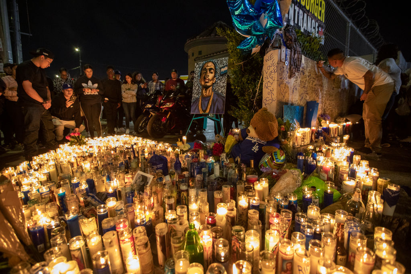 People mourn for rapper Nipsey Hussle on April 1, 2019 in Los Angeles, California.